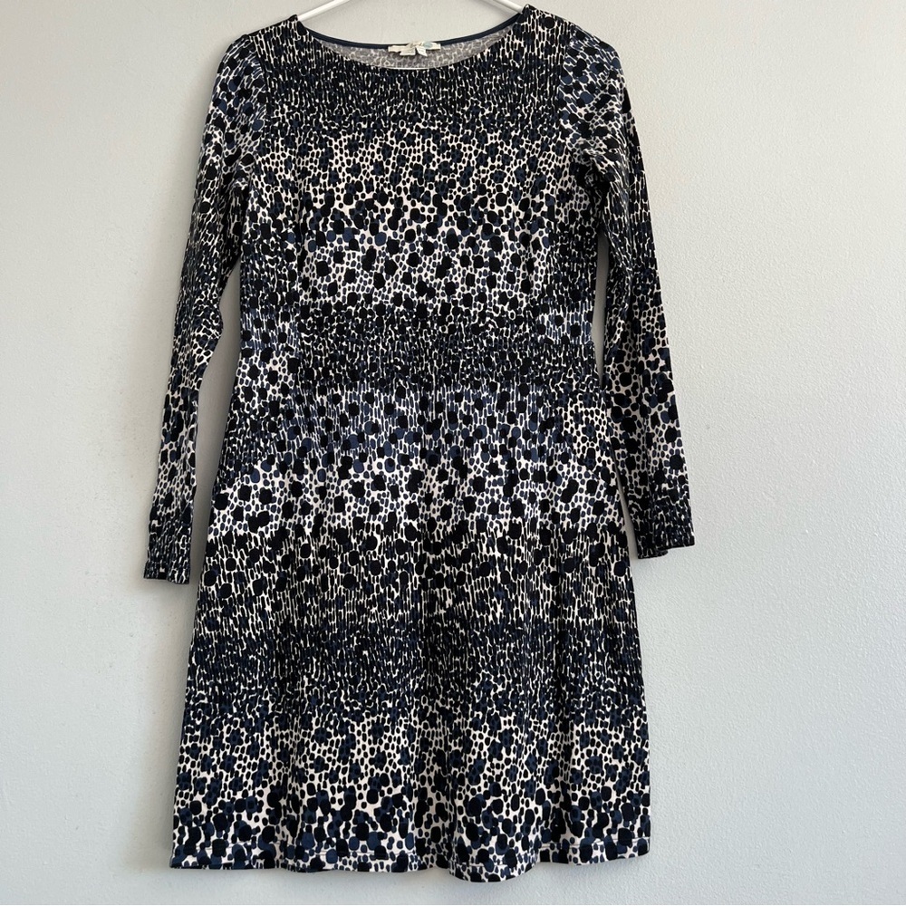 Boden Leopard Print Long Sleeve Crew Neck Mini Dress Sz 6 Fit & Flare Everyday